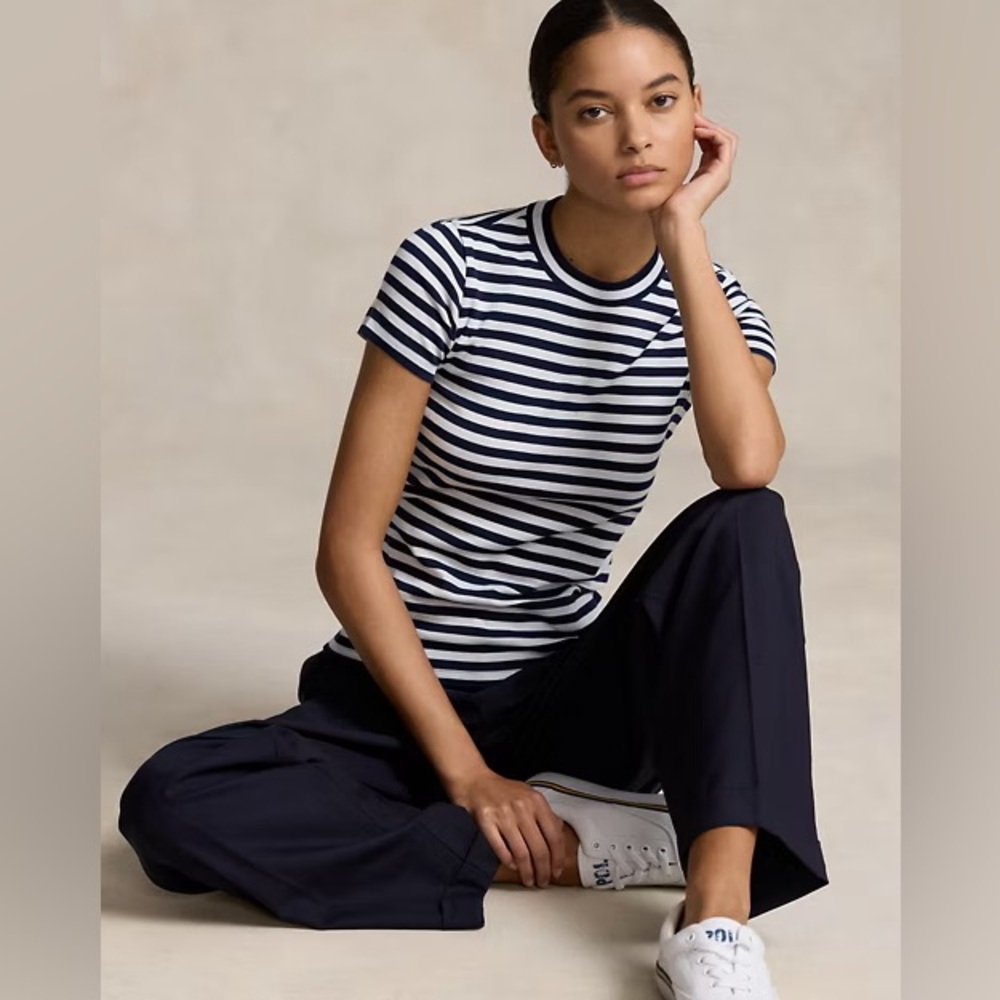 Victoria By Victoria Beckham Striped Short Sleeve Shirt White Blue Women
